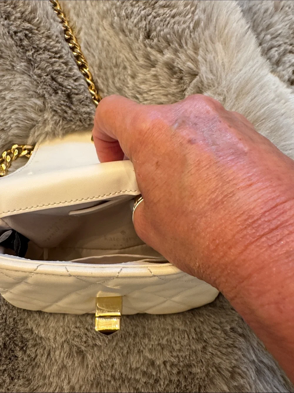 kate spade Carey Cream Quilted Crossbody with Gold Chain..Micro